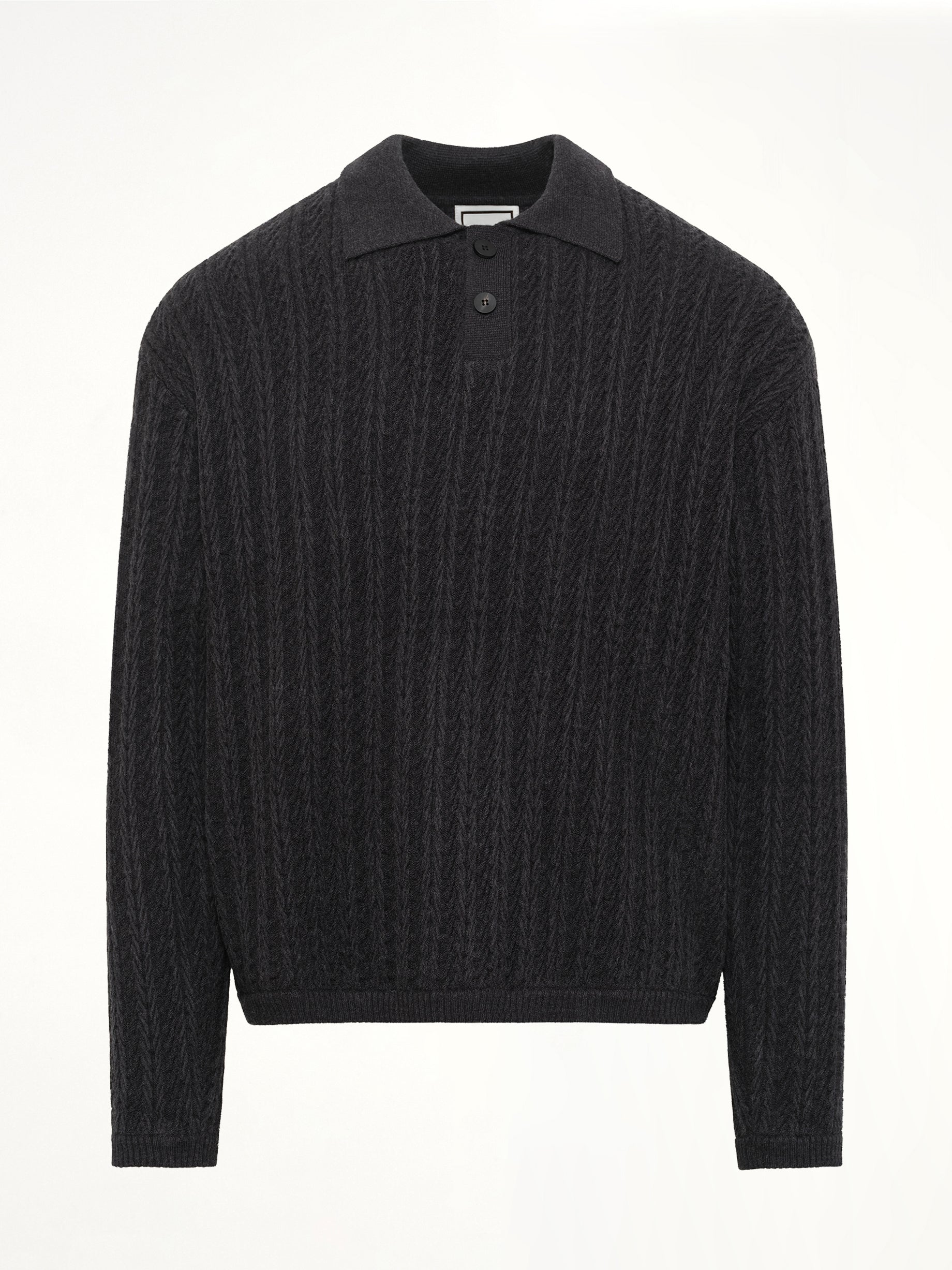 Cable Knit Polo Sweater in Grey