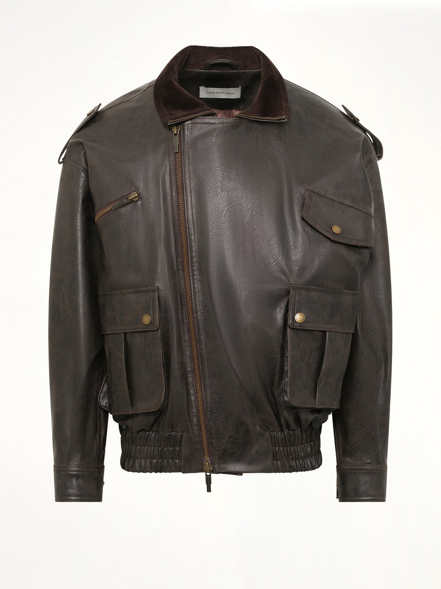Distressed Biker Jacket in Brown