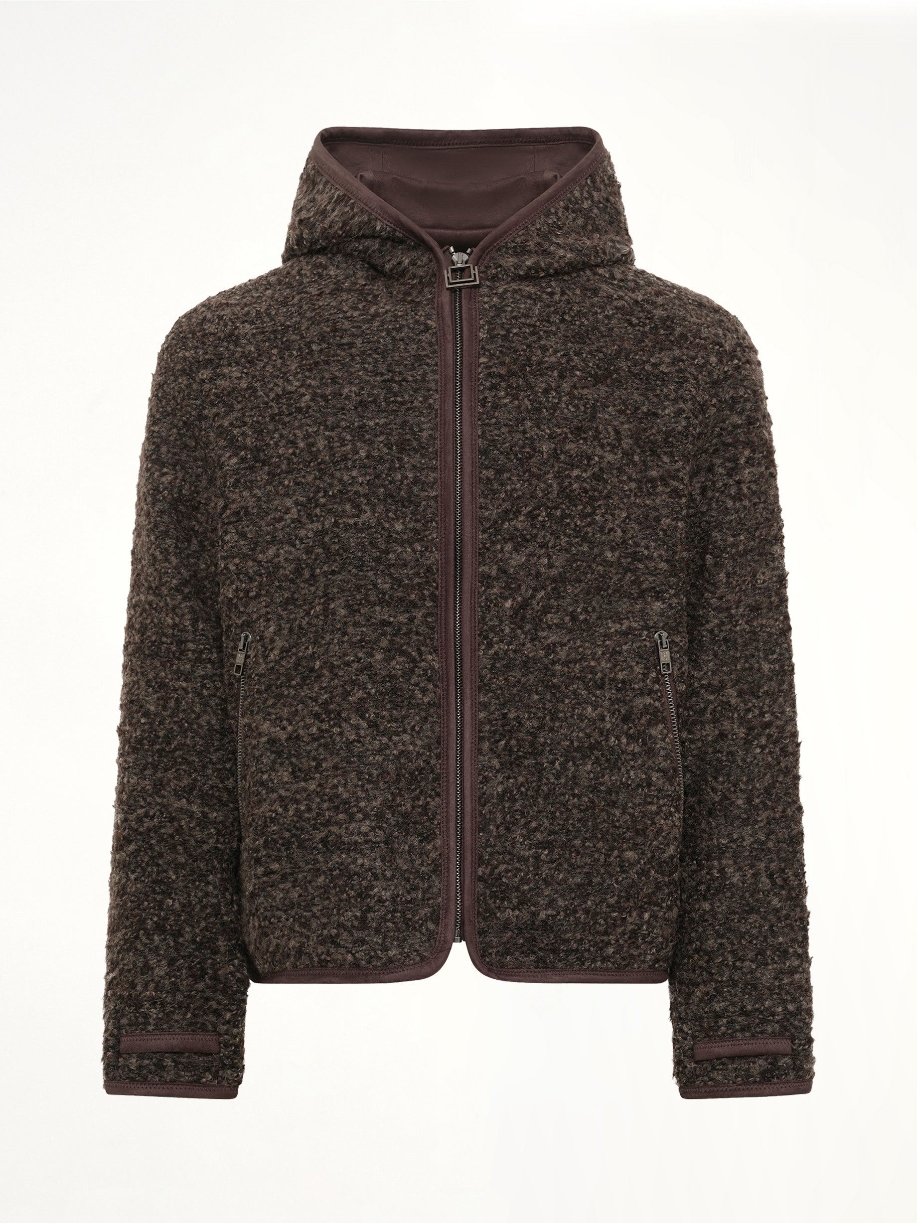 Fur Zipped Hoodie in Mud