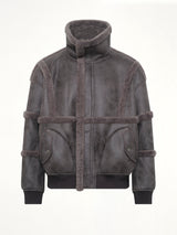 Reversible Faux Shearling Stand-Collar Jacket in Dark Grey