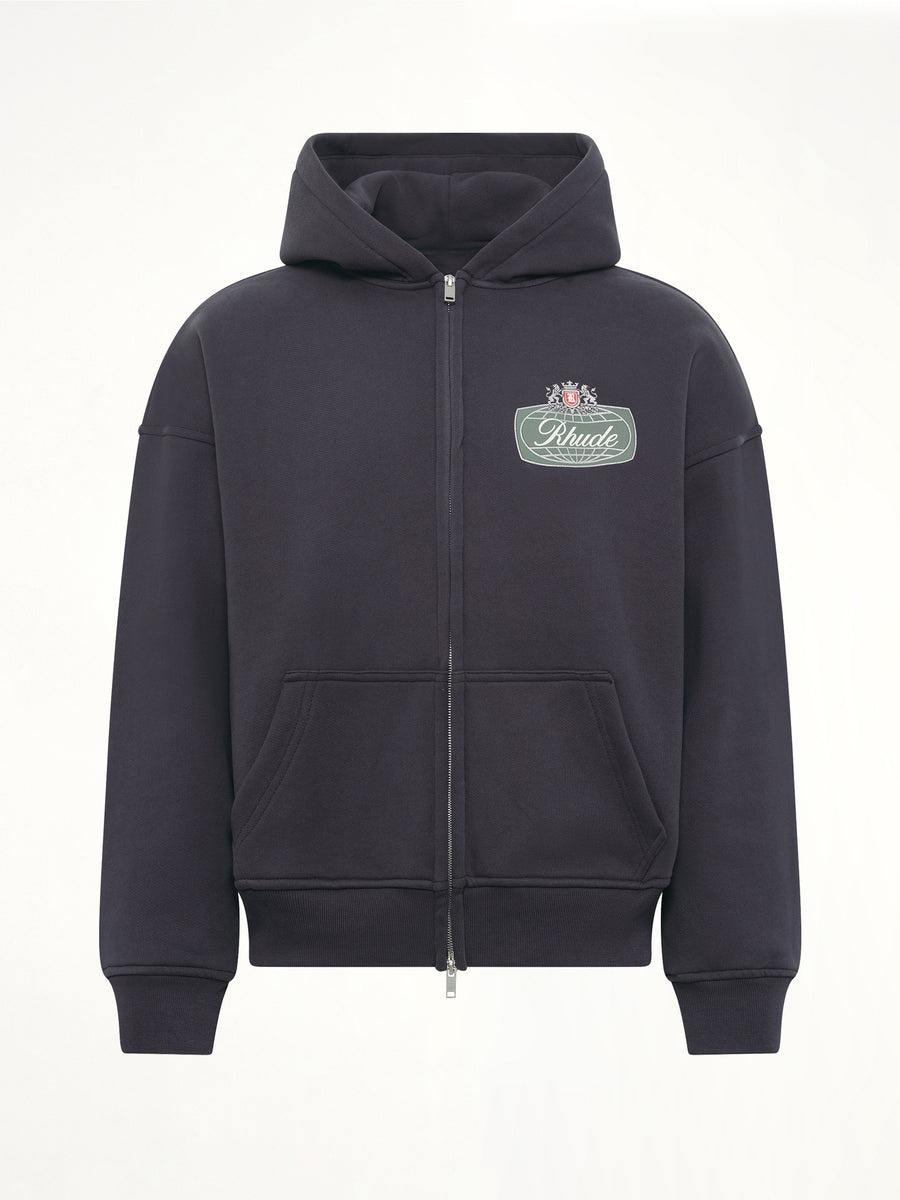 Rhude Desert Crest  Zip Up Hoodie in Vintage Black/Silver