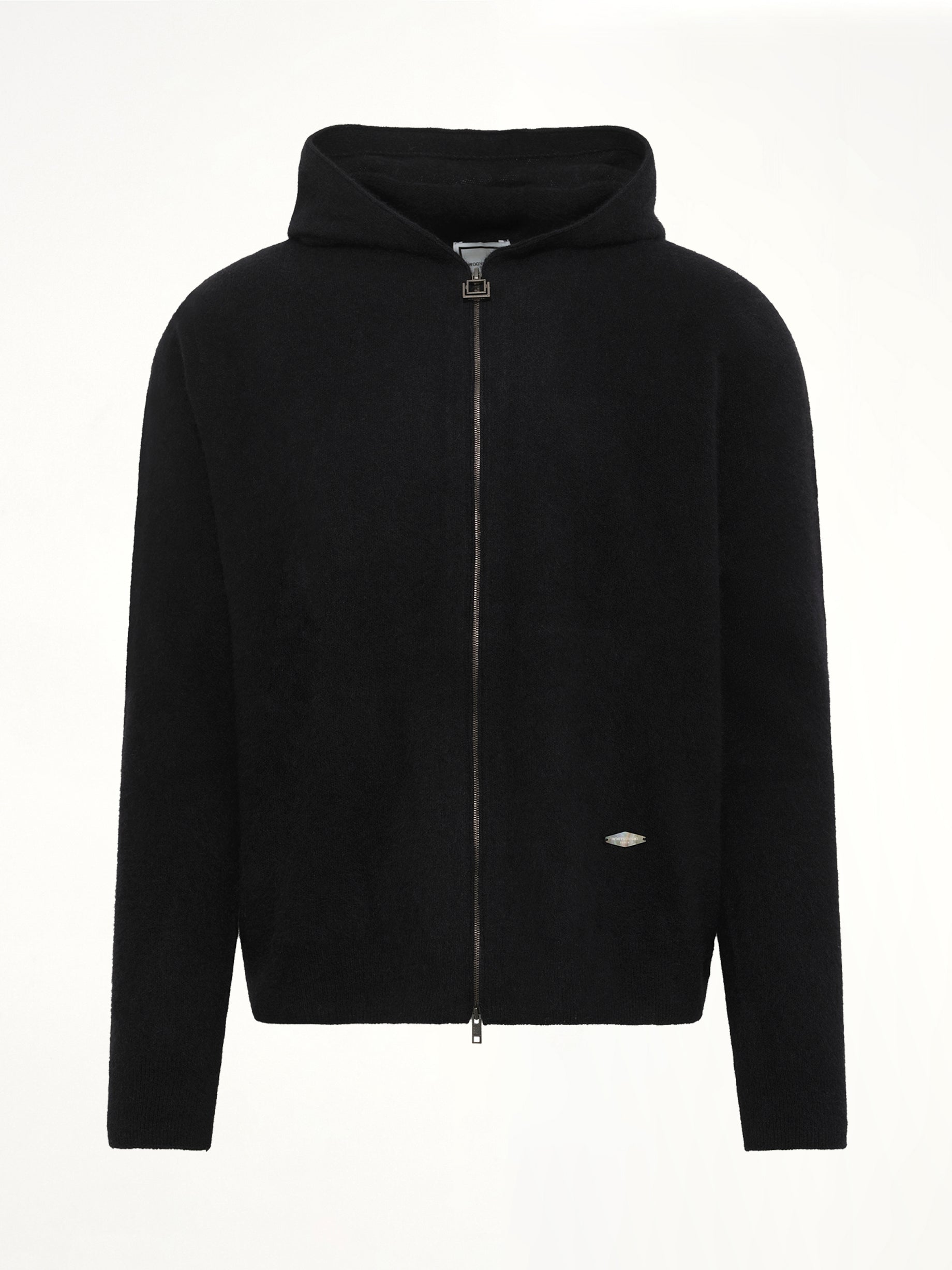 Wool Zipped Hoodie in Black