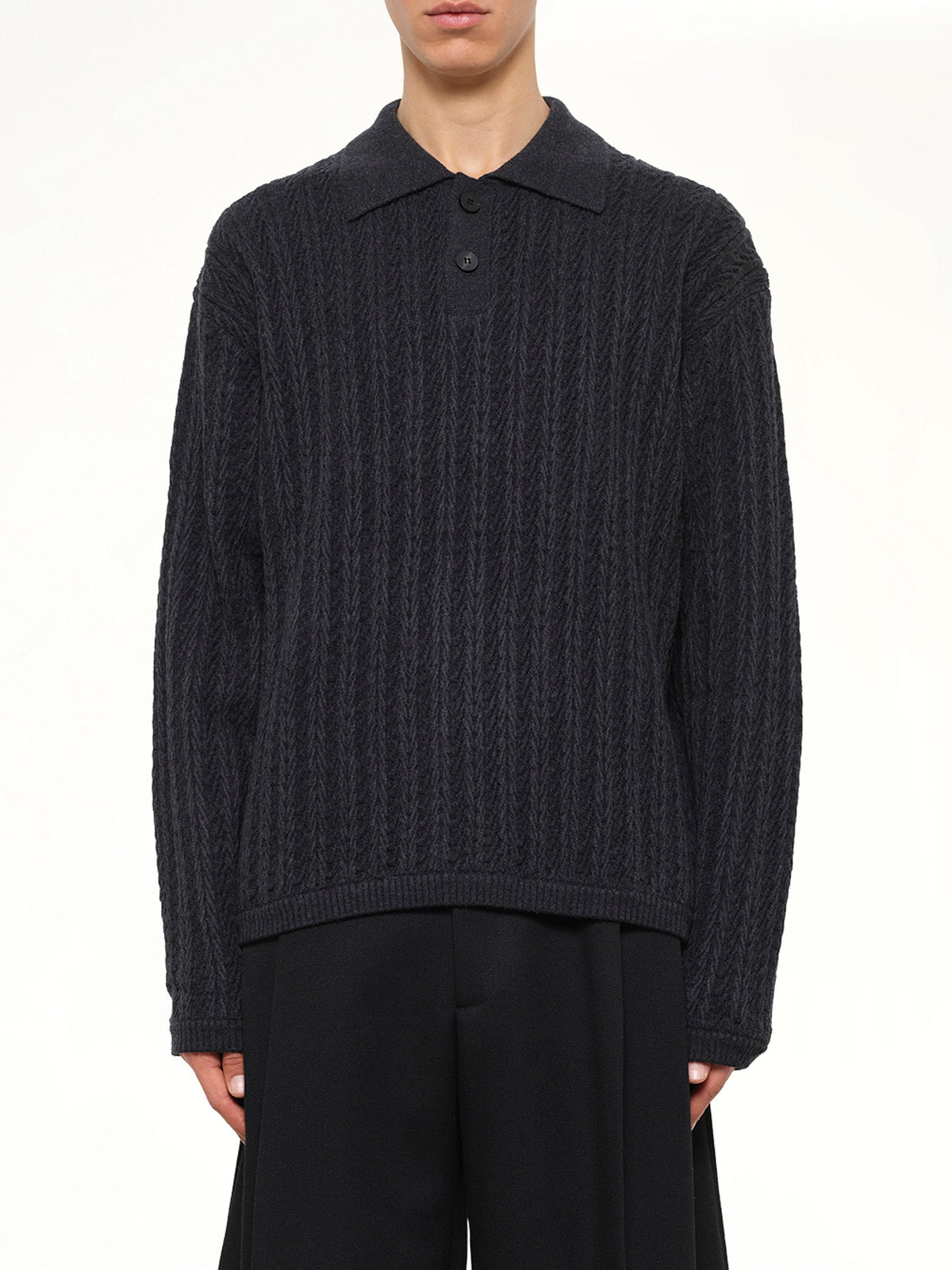 Cable Knit Polo Sweater in Grey