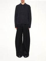 Cable Knit Polo Sweater in Grey