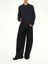 Cable Knit Polo Sweater in Grey