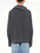Deconstructed Shirt Fabric Sweater with Patchwork in Grey
