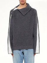 Deconstructed Shirt Fabric Sweater with Patchwork in Grey