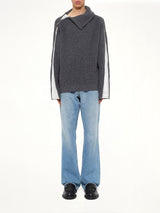 Deconstructed Shirt Fabric Sweater with Patchwork in Grey