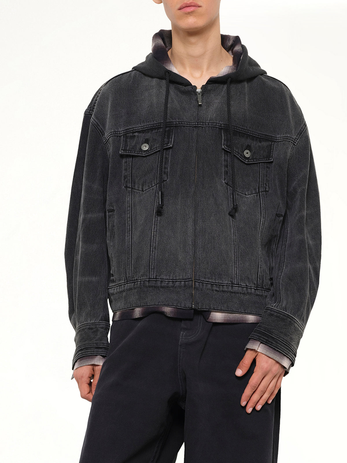 Denim 2-in-1 Hoodie Jacket in Black