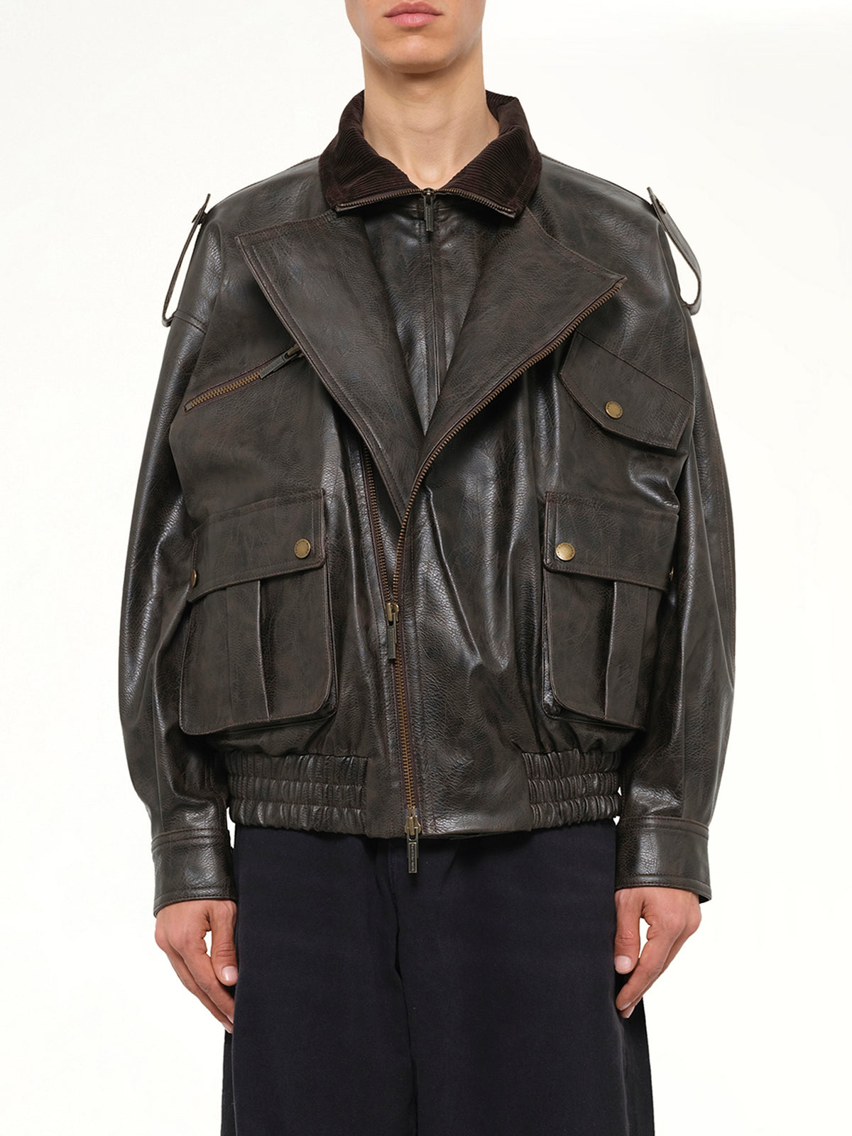 Distressed Biker Jacket in Brown