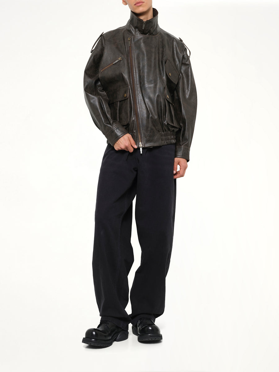 Distressed Biker Jacket in Brown
