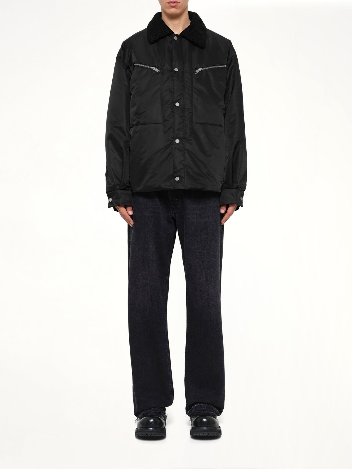Down Shirt Jacket in Black