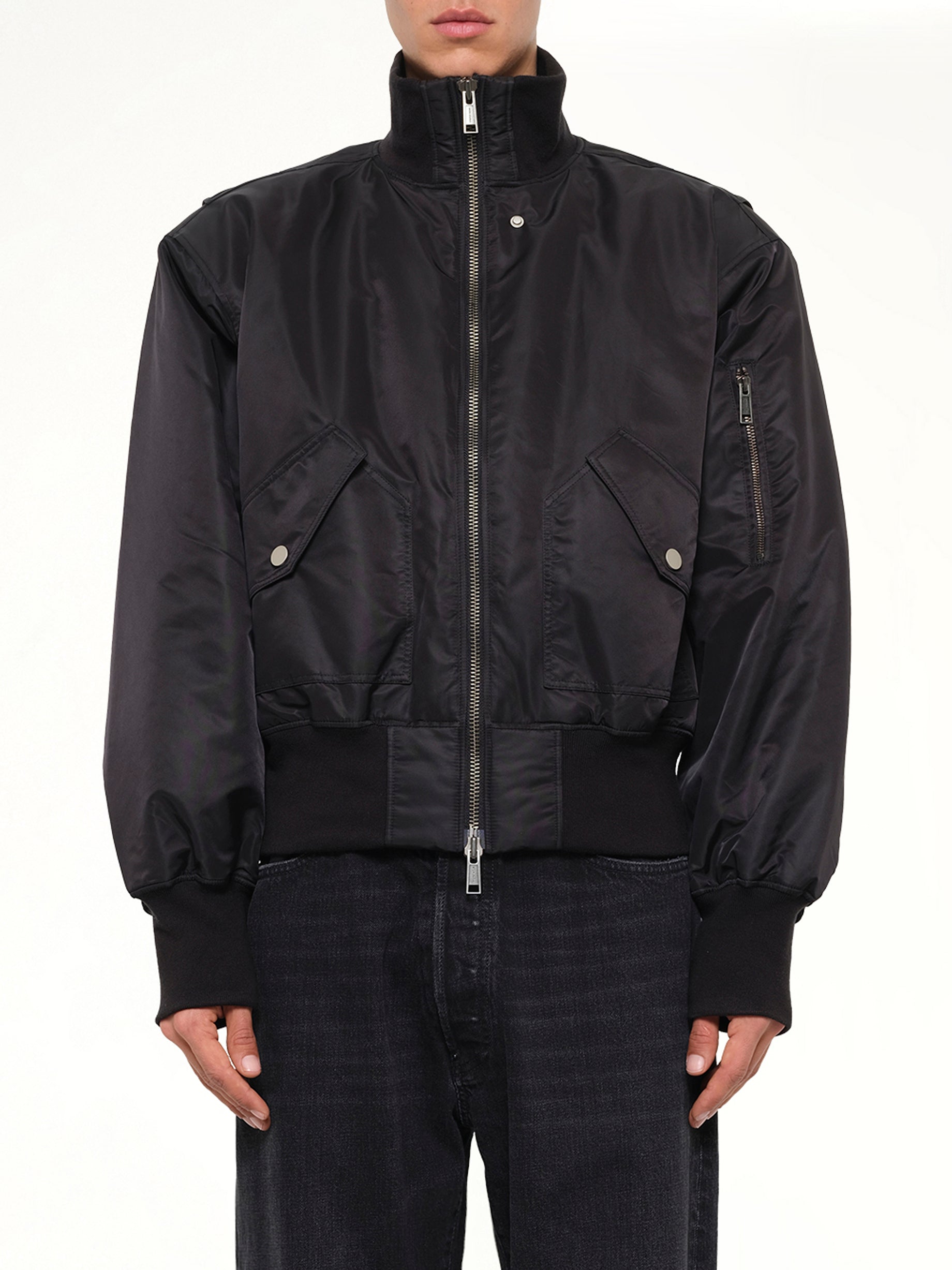 Echo Nylon Bomber Jacket in Black