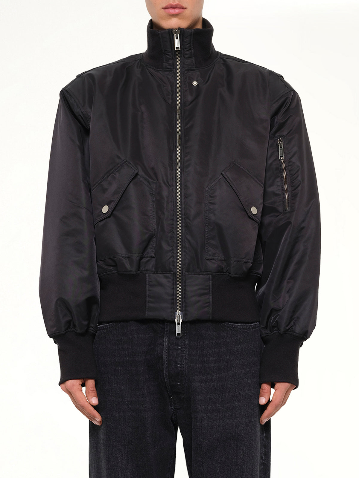 Echo Nylon Bomber Jacket in Black