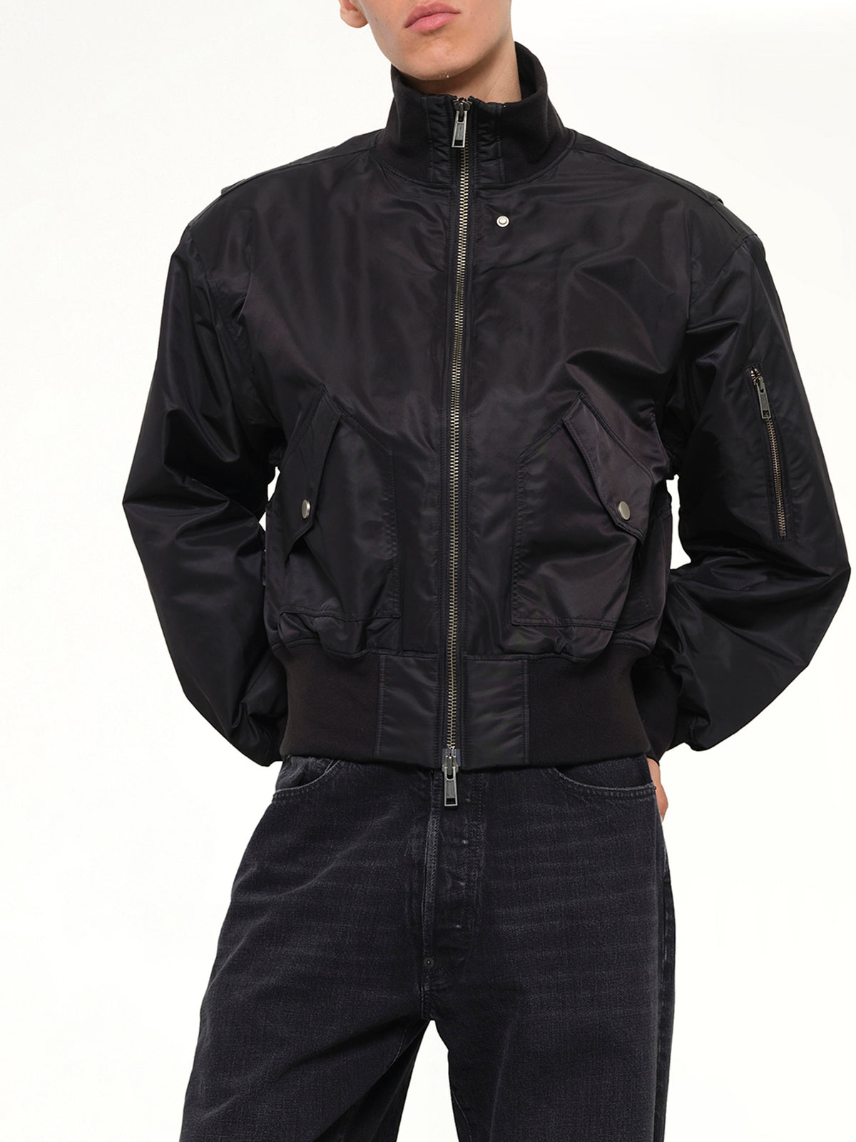 Echo Nylon Bomber Jacket in Black