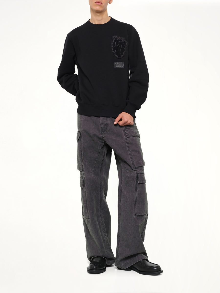 Heart Embroidery Sweatshirt in Black