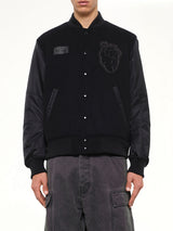 Heart Embroidery Varsity Jacket in Black