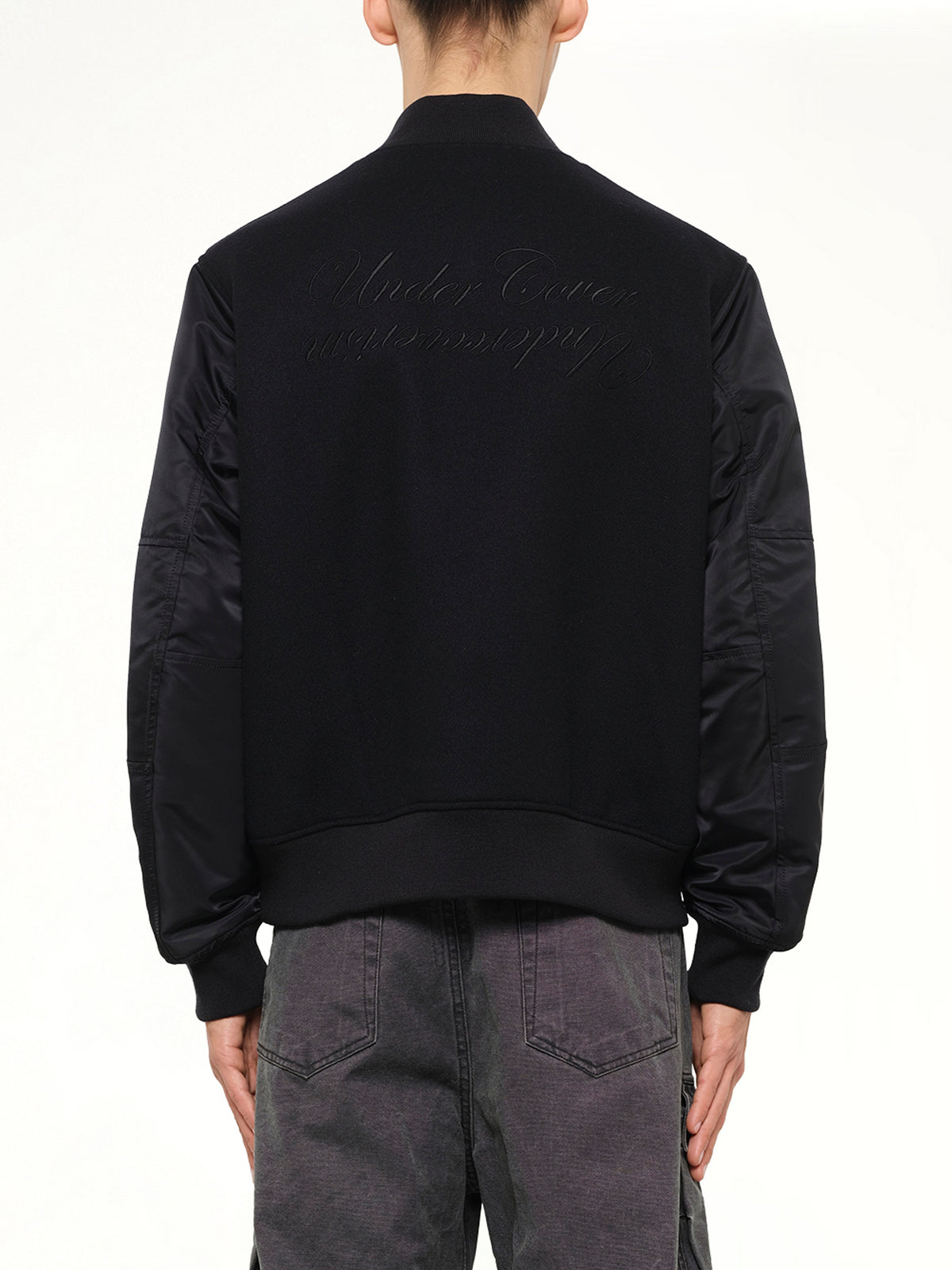 Heart Embroidery Varsity Jacket in Black