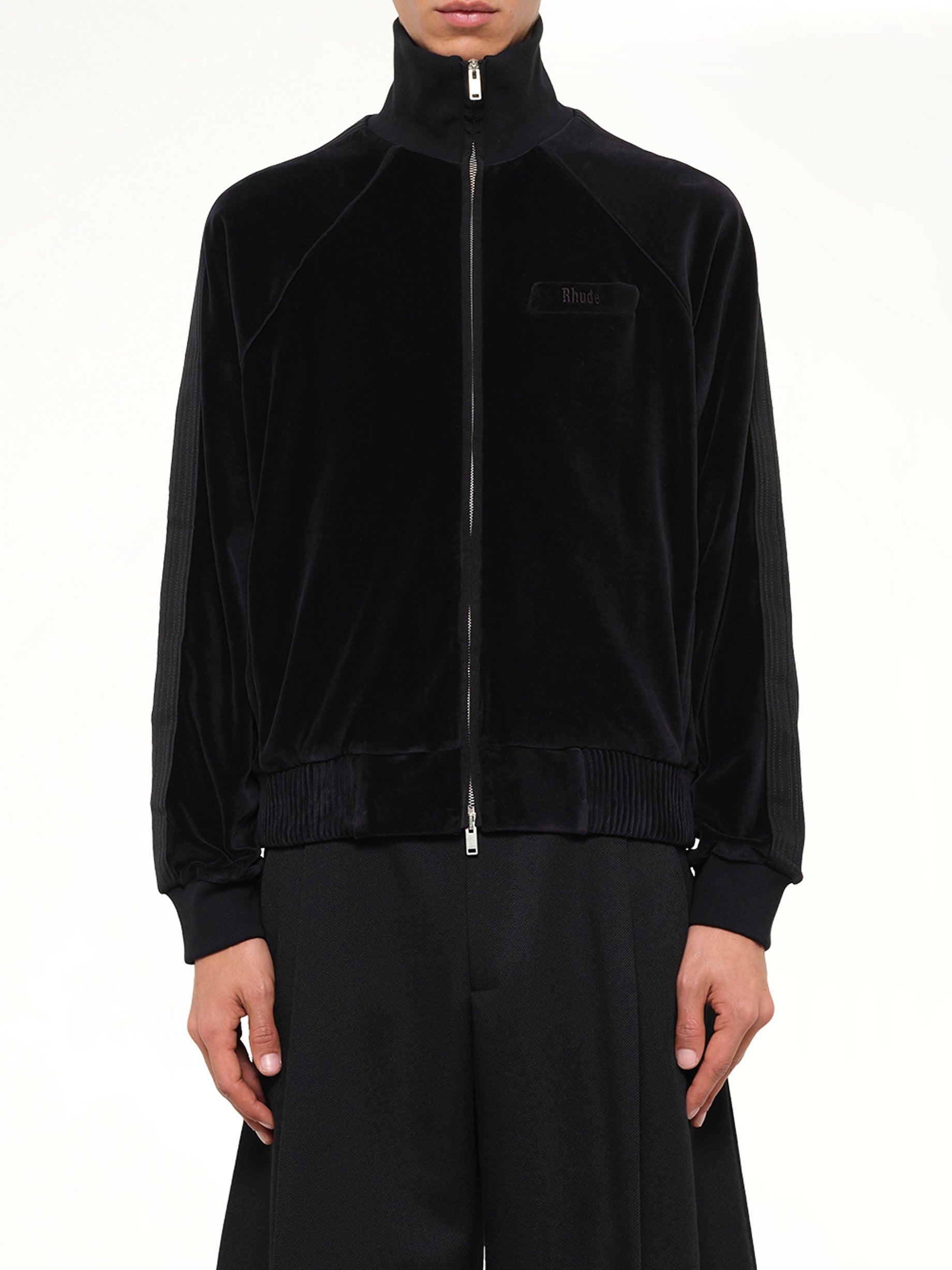 Madera Velour Track Jacket in Black