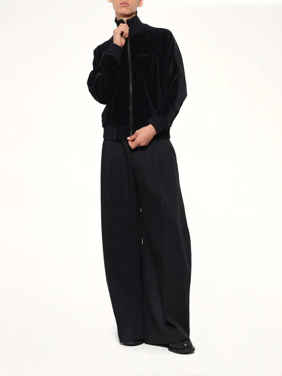 Madera Velour Track Jacket in Black