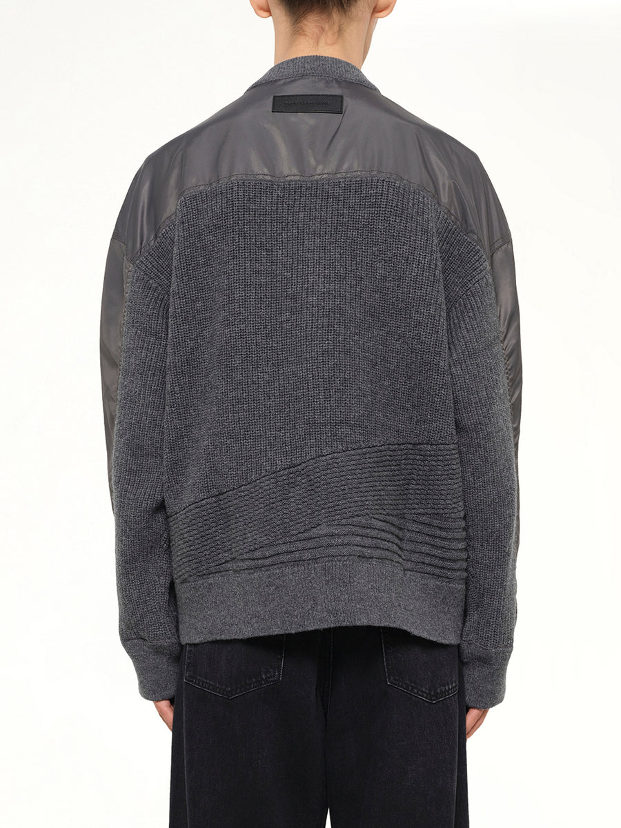 Patchwork Nylon Utility Cardigan in Dark Grey