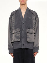 Patchwork Nylon Utility Cardigan in Dark Grey