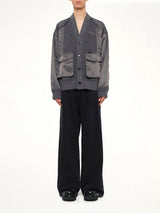 Patchwork Nylon Utility Cardigan in Dark Grey