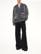 Patchwork Nylon Utility Cardigan in Dark Grey