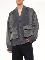 Patchwork Nylon Utility Cardigan in Dark Grey