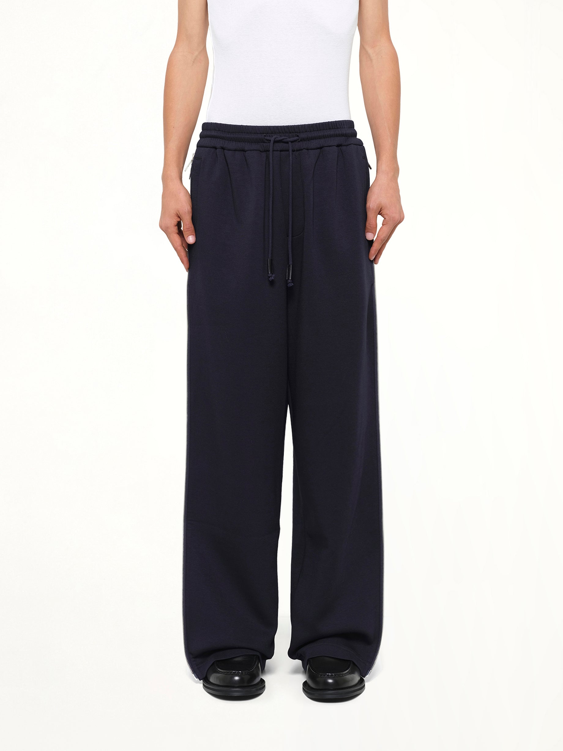 Patchwork Striped Pants in Navy Blue