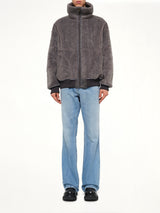 Reversible Faux Shearling Stand-Collar Jacket in Dark Grey