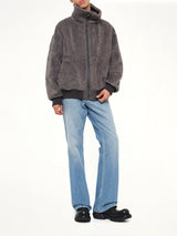 Reversible Faux Shearling Stand-Collar Jacket in Dark Grey