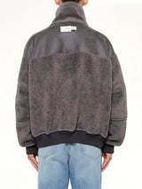 Reversible Faux Shearling Stand-Collar Jacket in Dark Grey