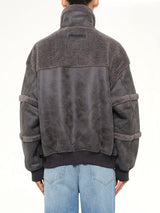 Reversible Faux Shearling Stand-Collar Jacket in Dark Grey