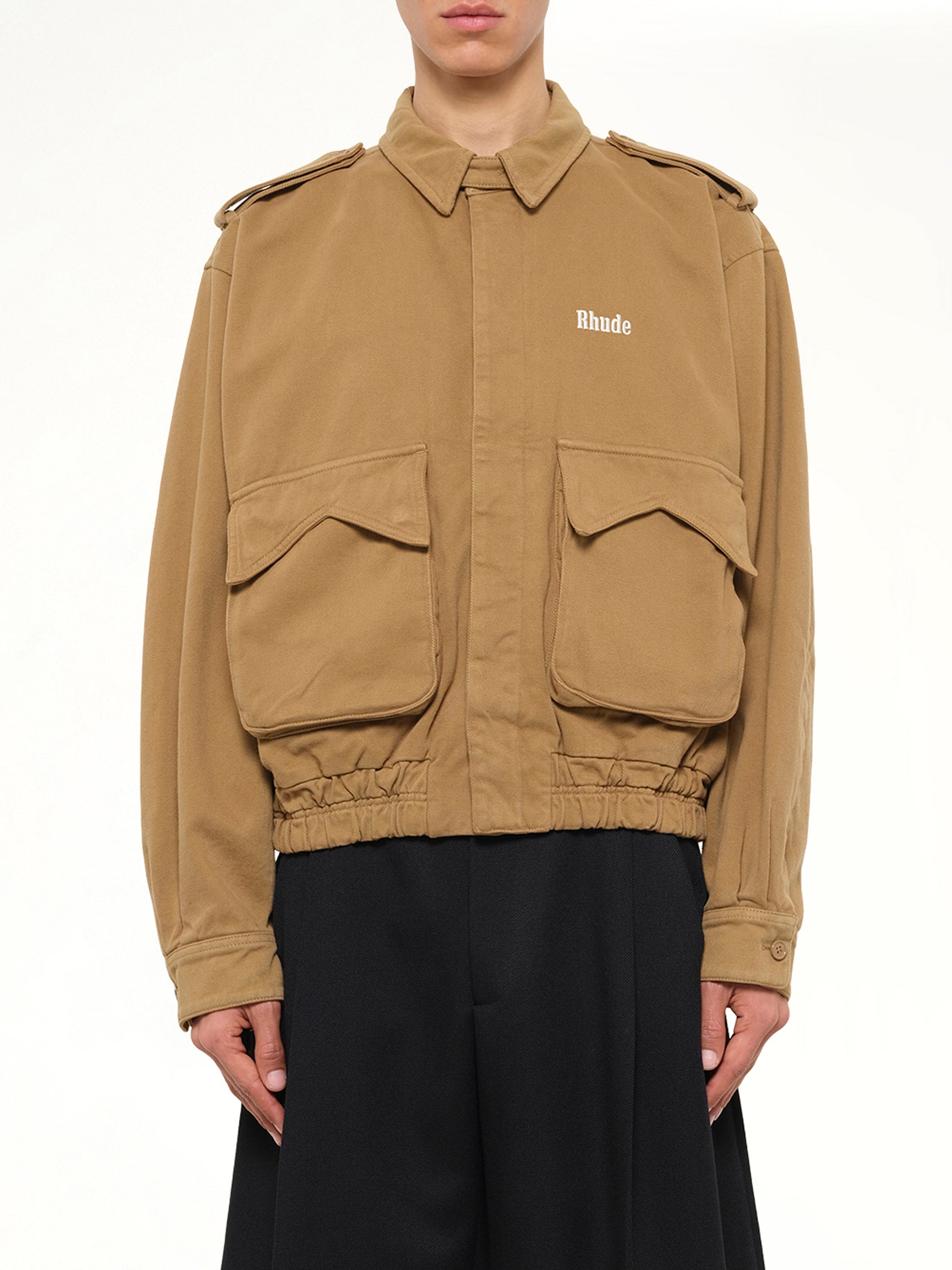 Rhude Logo Cotton Pilot Jacket in Tan
