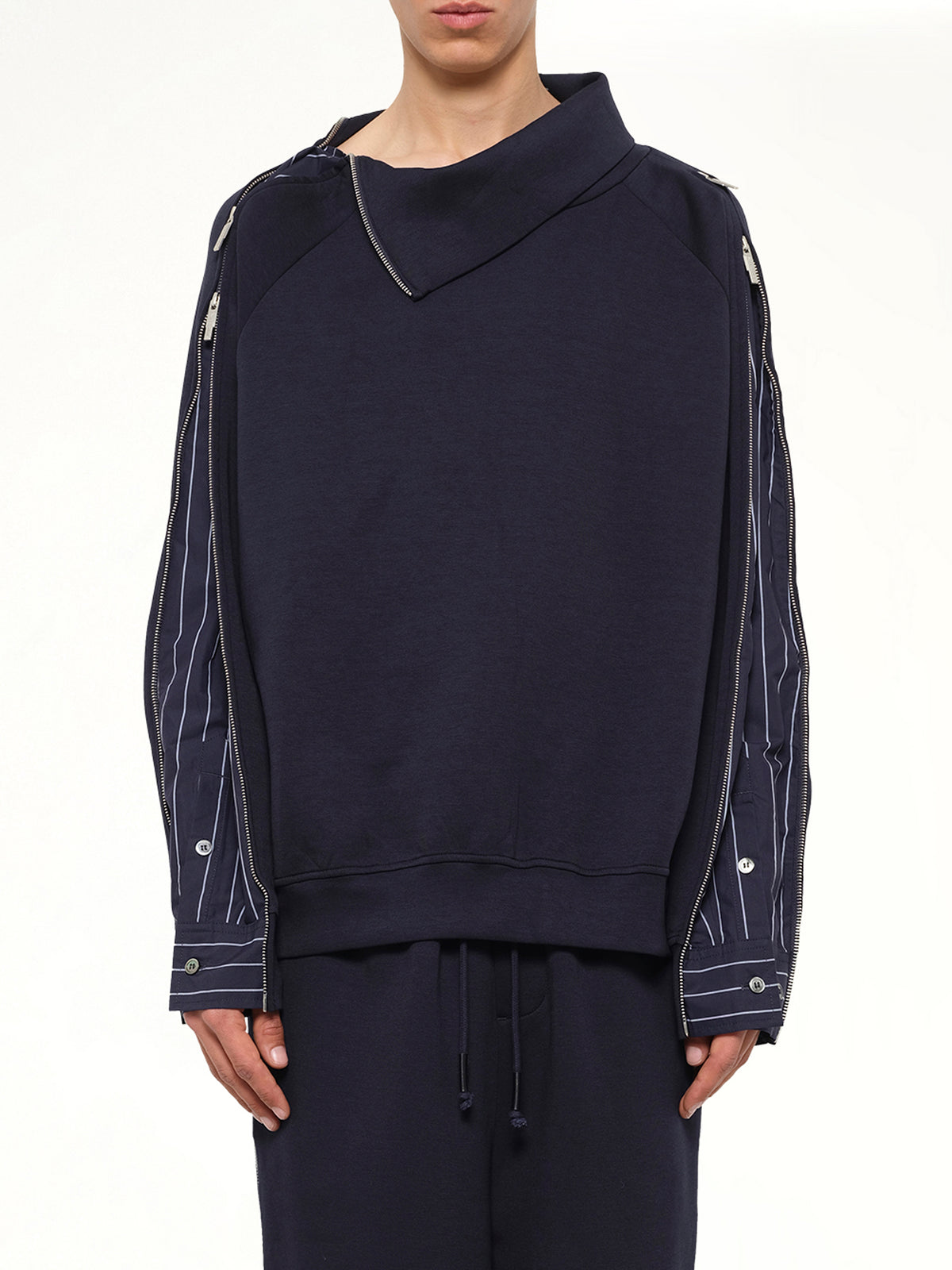 Striped Patchwork Sweatshirt in Navy Blue