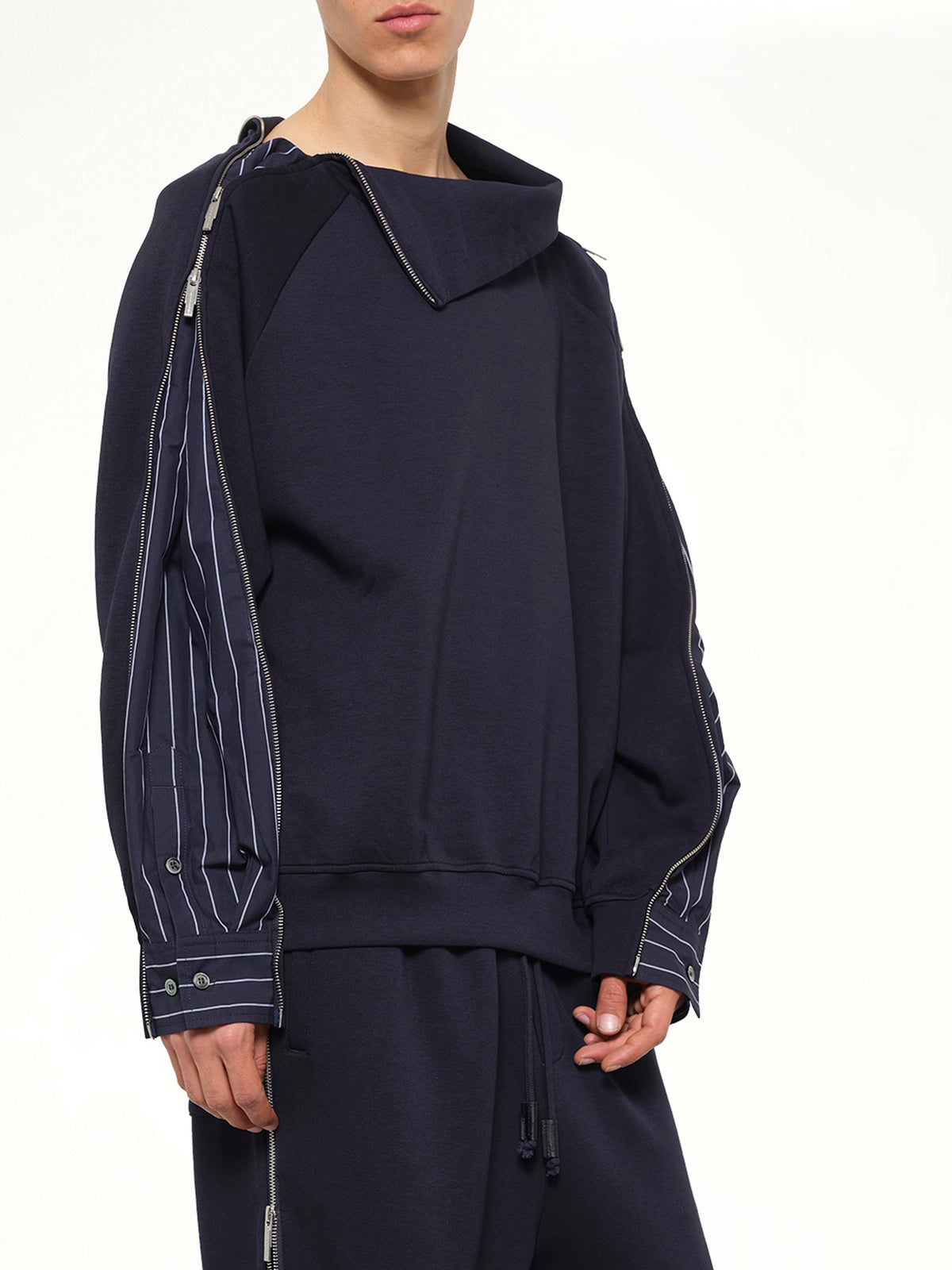 Striped Patchwork Sweatshirt in Navy Blue