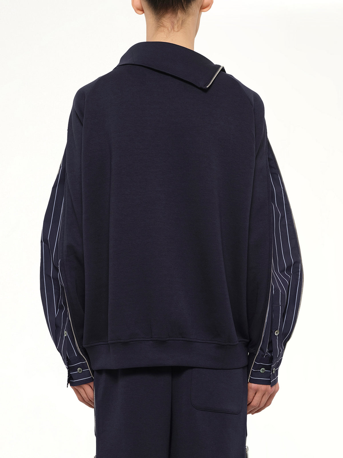 Striped Patchwork Sweatshirt in Navy Blue