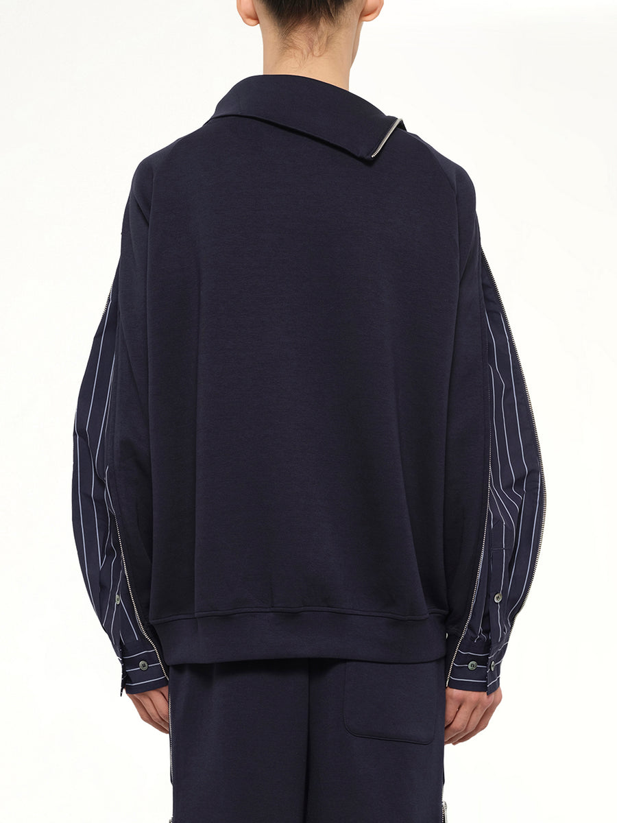 Striped Patchwork Sweatshirt in Navy Blue