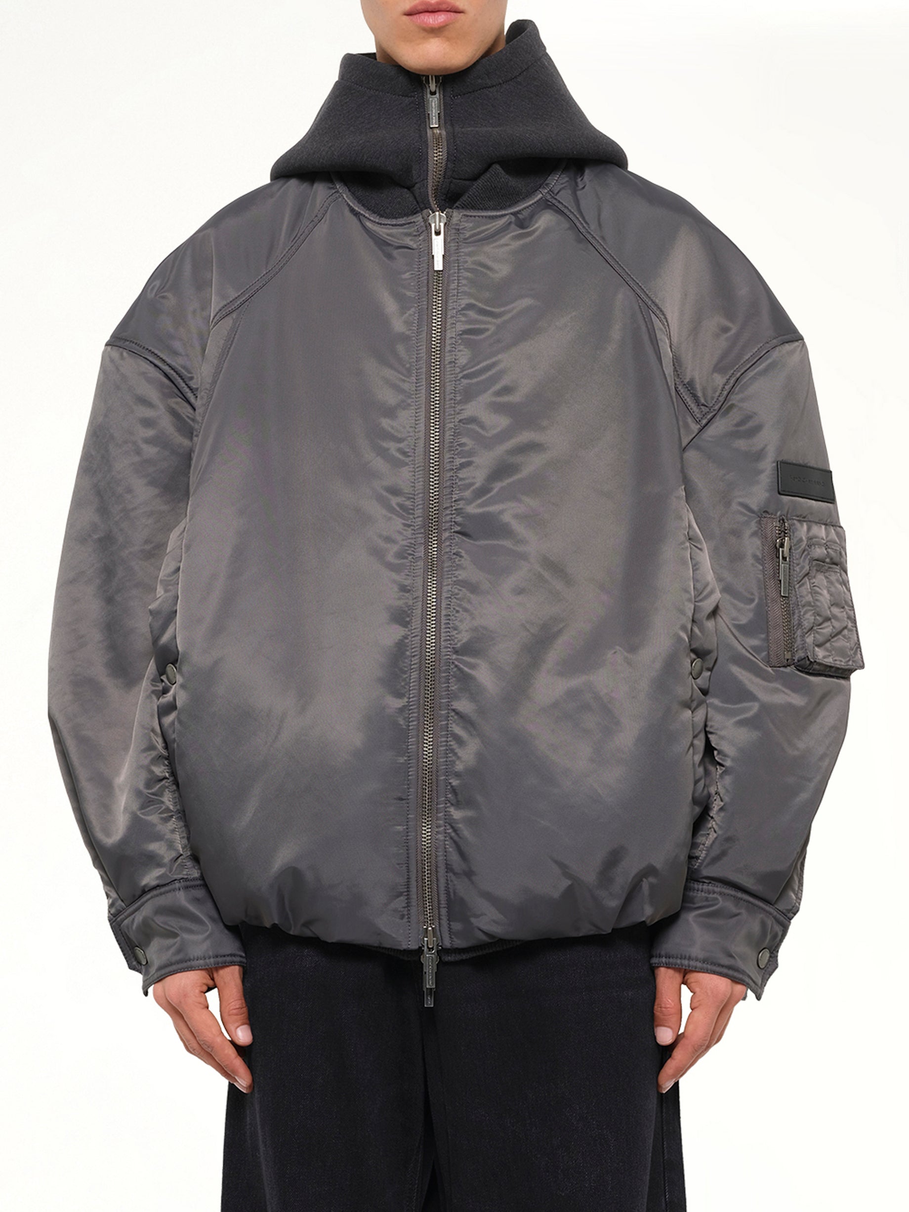 Two-in-One Nylon Padded Jacket in Grey