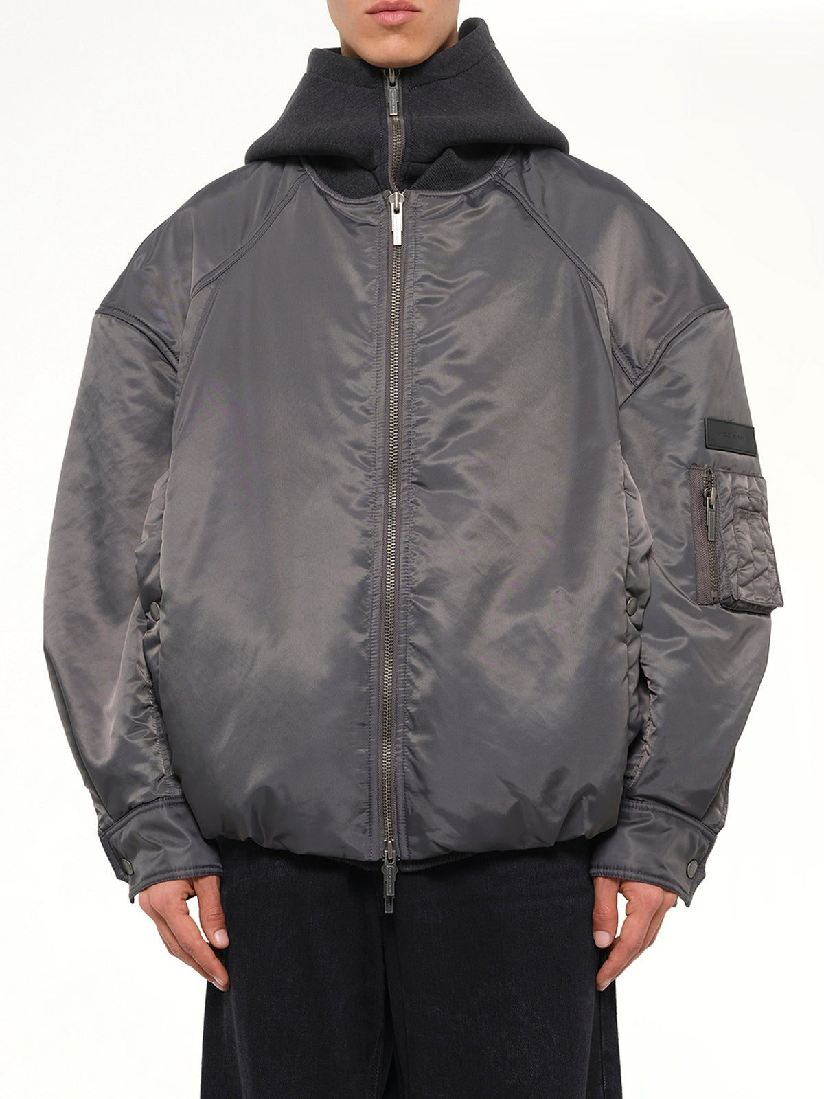 Two-in-One Nylon Padded Jacket in Grey