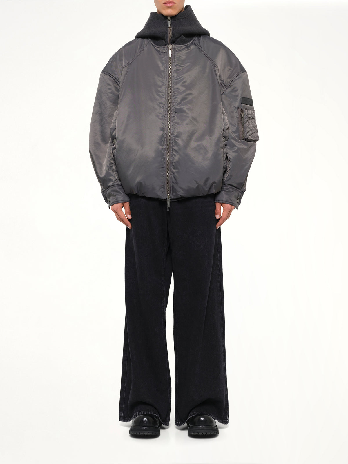 Two-in-One Nylon Padded Jacket in Grey