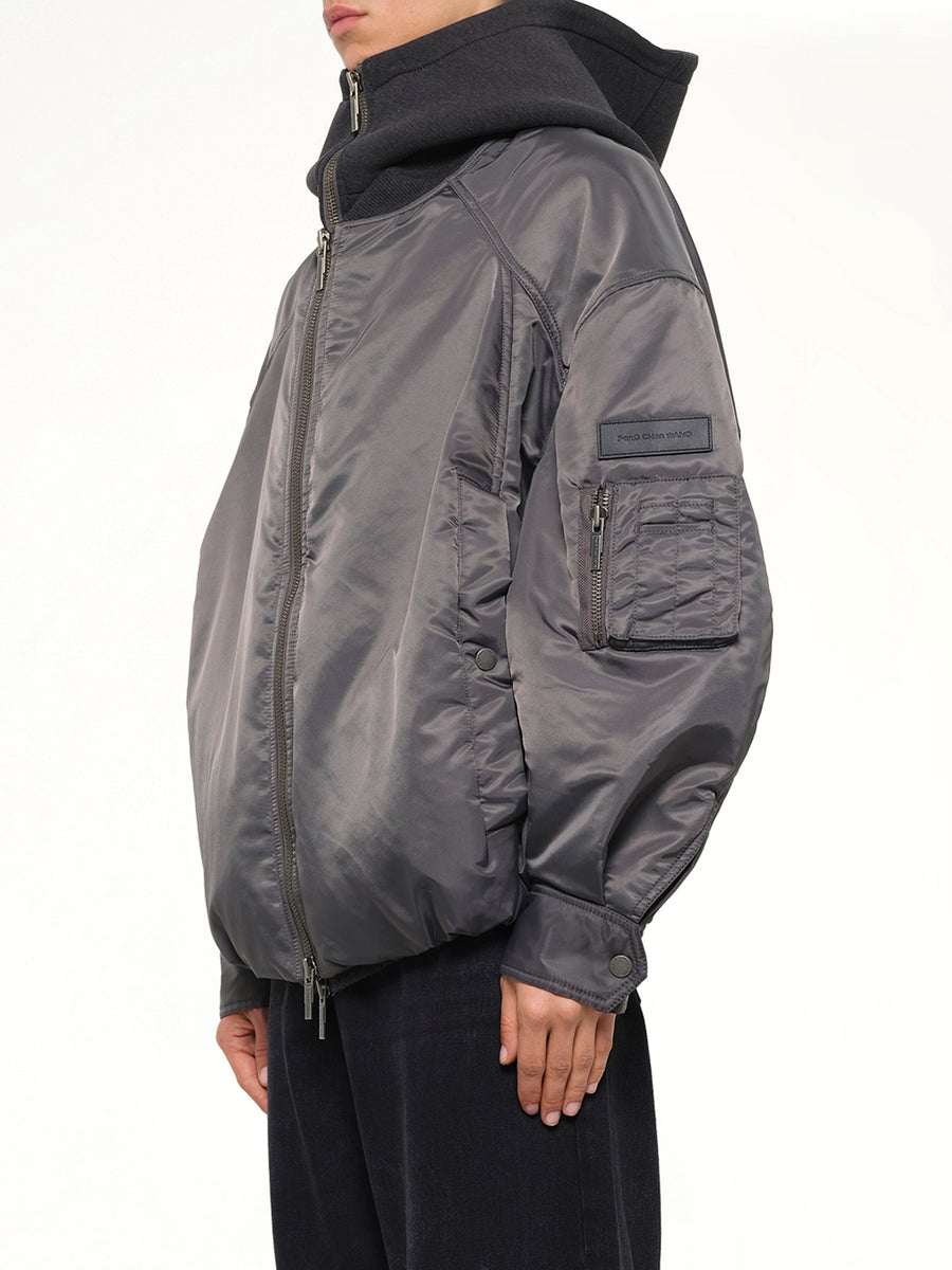 Two-in-One Nylon Padded Jacket in Grey