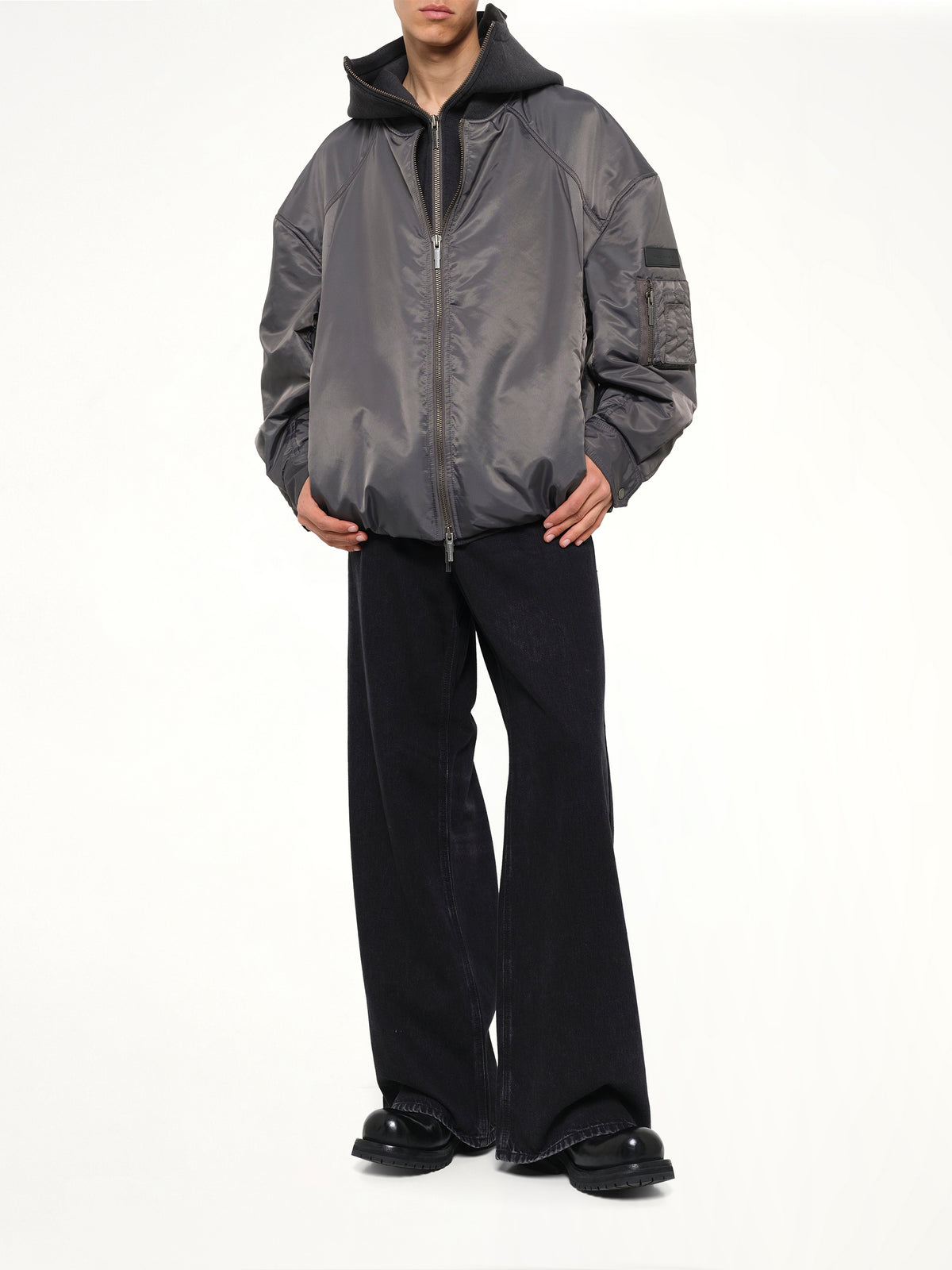 Two-in-One Nylon Padded Jacket in Grey