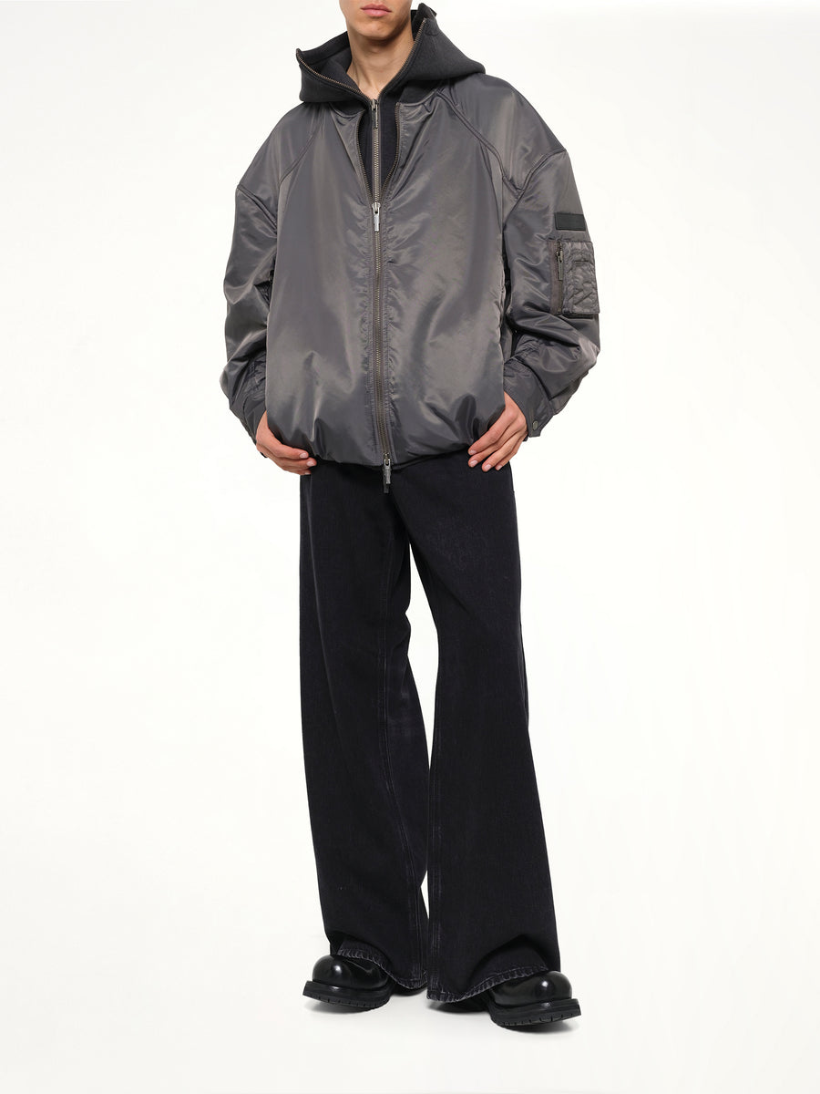 Two-in-One Nylon Padded Jacket in Grey