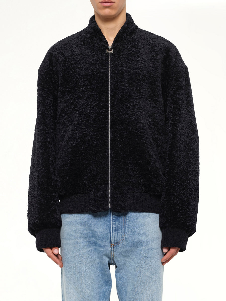 Velvet Bomber Jacket in Navy