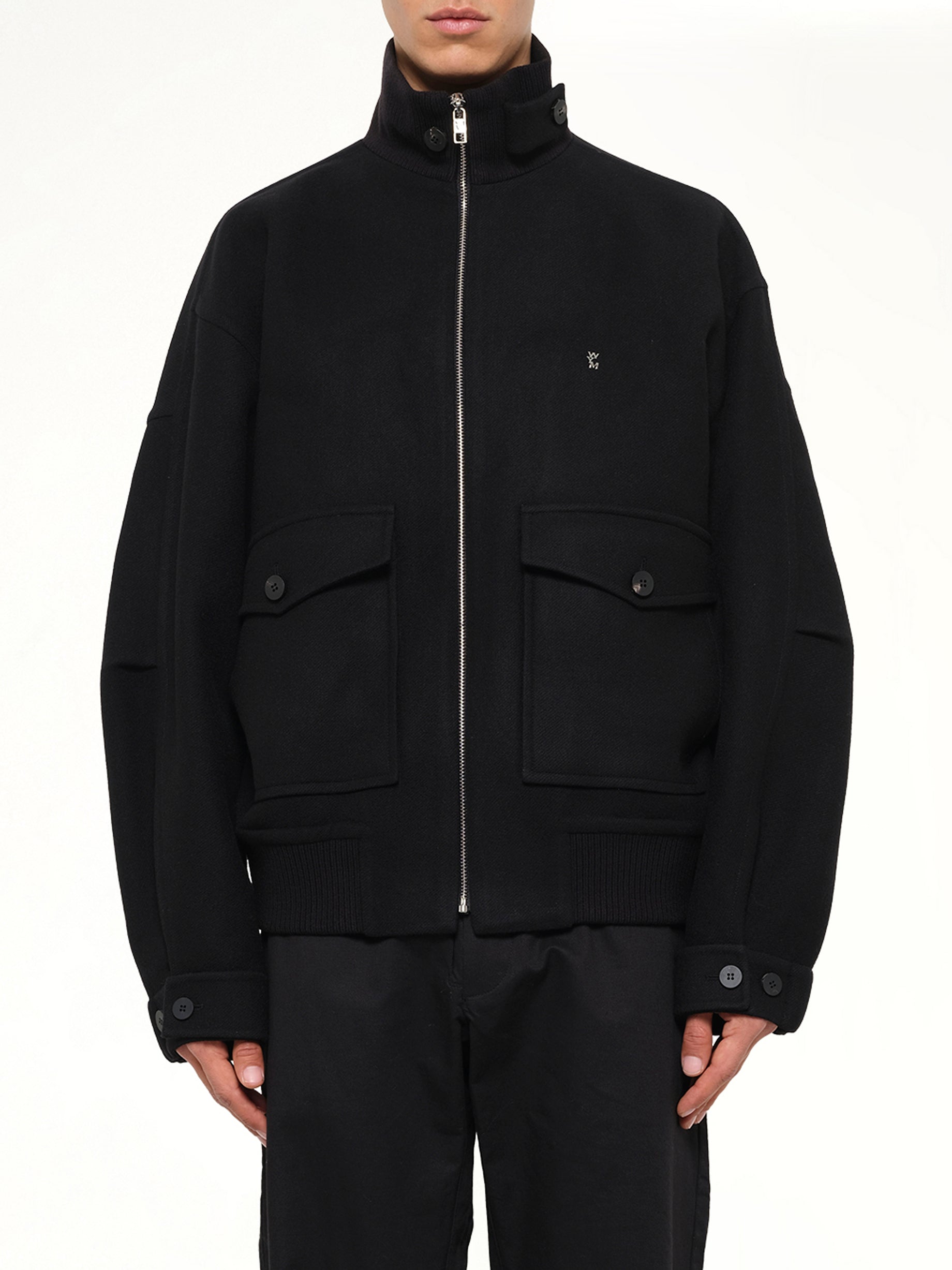 Wool Zipped Blouson in Black