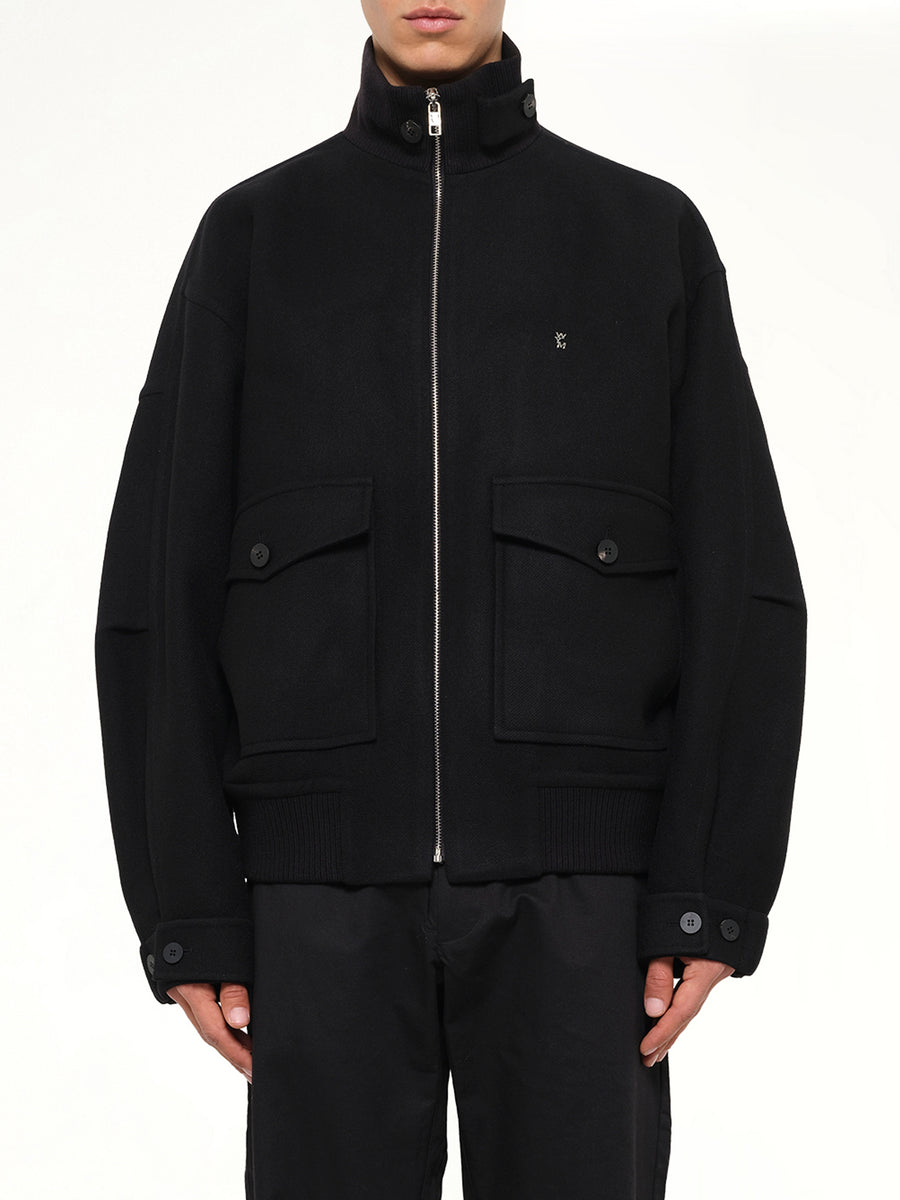Wool Zipped Blouson in Black