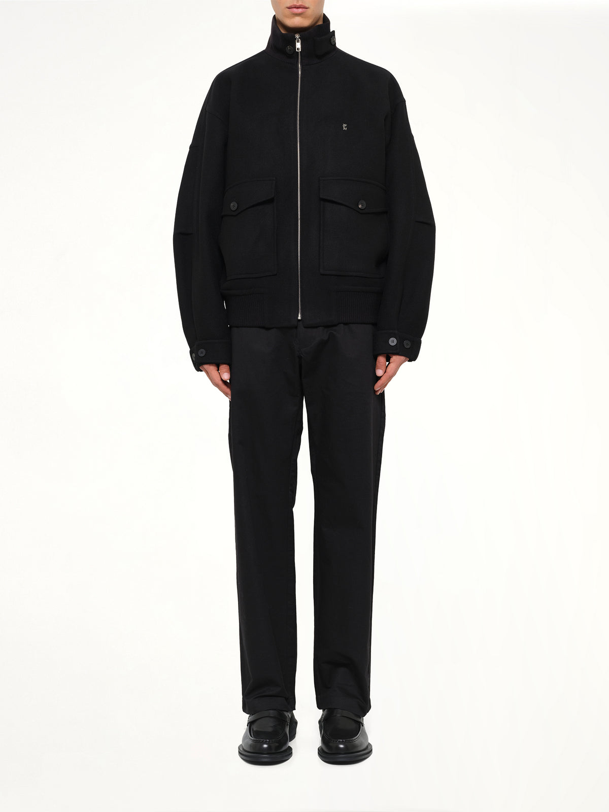 Wool Zipped Blouson in Black