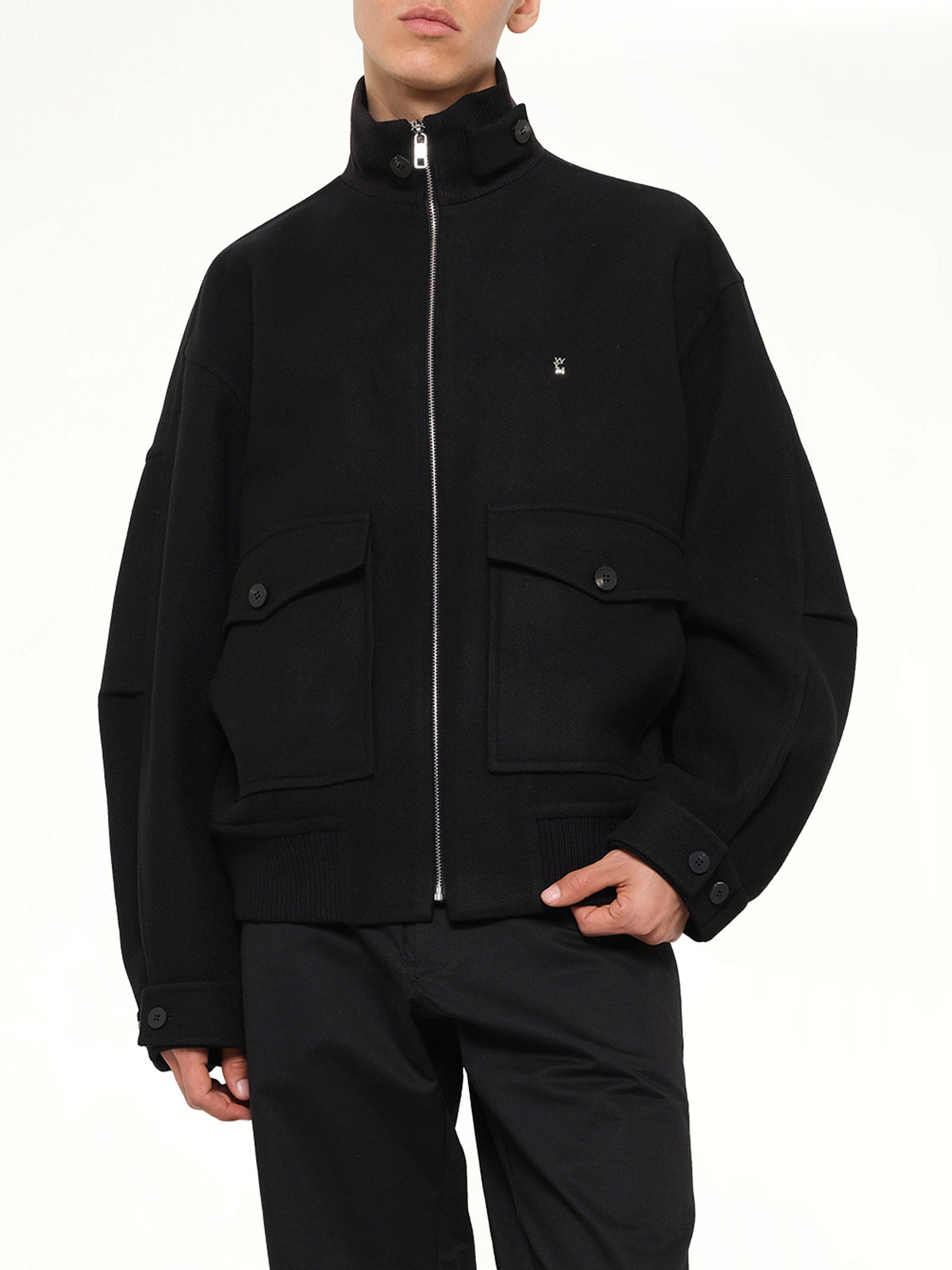 Wool Zipped Blouson in Black
